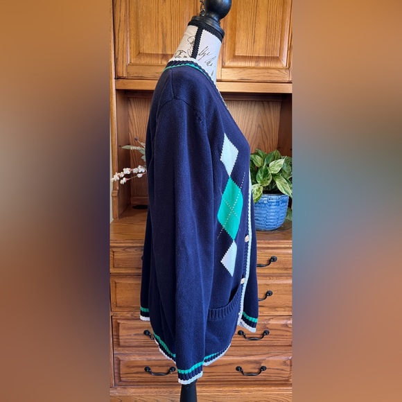Marks & Spencer Preppy Varsity Vintage Cardigan with Argyle Pattern 100% Cotton - Picture 7 of 10